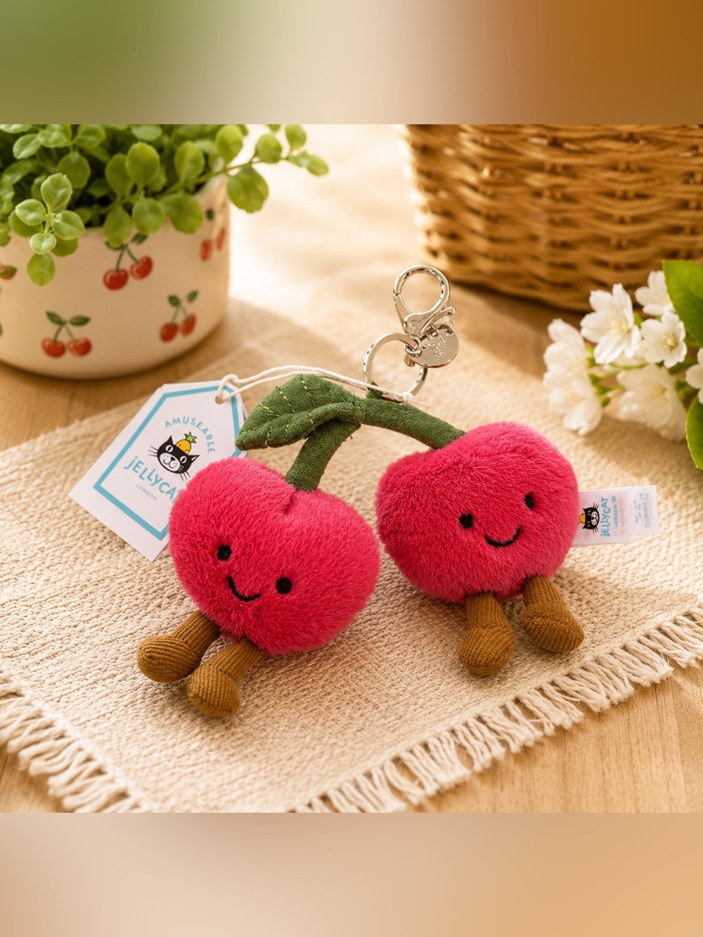Jellycat Amuseables Cherries bag charm keychain